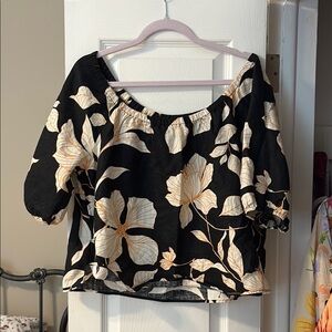 Cynthia Rowley Black and Cream Ruffled Blouse